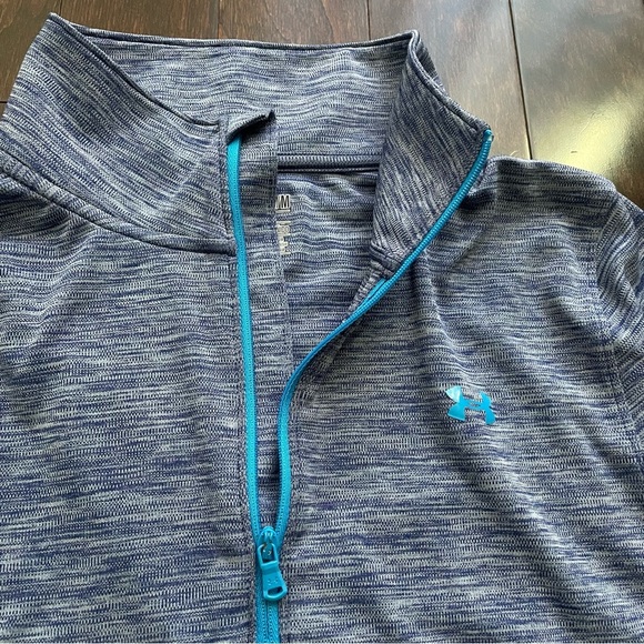 Under Armour Blue Quarter Zip Athletic Semi-Fitted Pullover Top long sleeve M - Picture 3 of 9